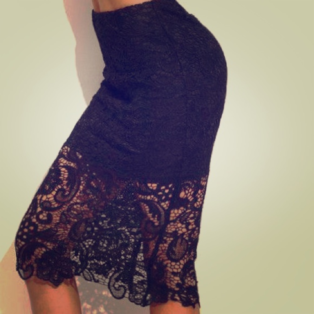 Black Lace Pencil Skirt BCBG